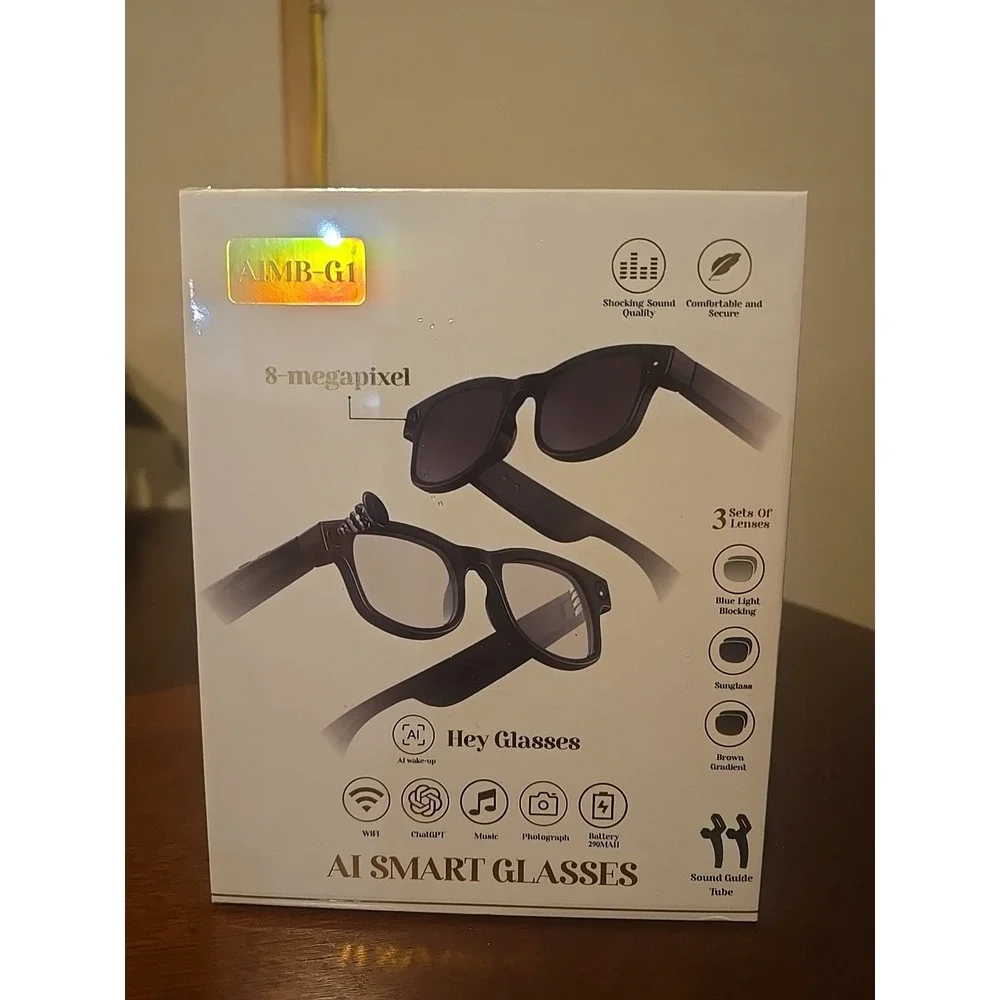 AiMB-G1‎ Bluetooth Voice Control Smart Glasses W/8MP, 1080p Camera NIB-sealed